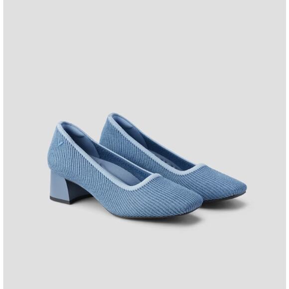 Vivaia Shoes Womens 6 Square Toe Chunky Heels Melody Pro Block Knit Pumps Blue - Picture 2 of 11